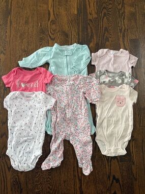 Carter’s Baby Girls Mixed Pink & Aqua One-Piece and Footed Sleepers Set